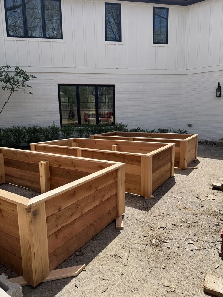 Custom raised garden beds built from cedar